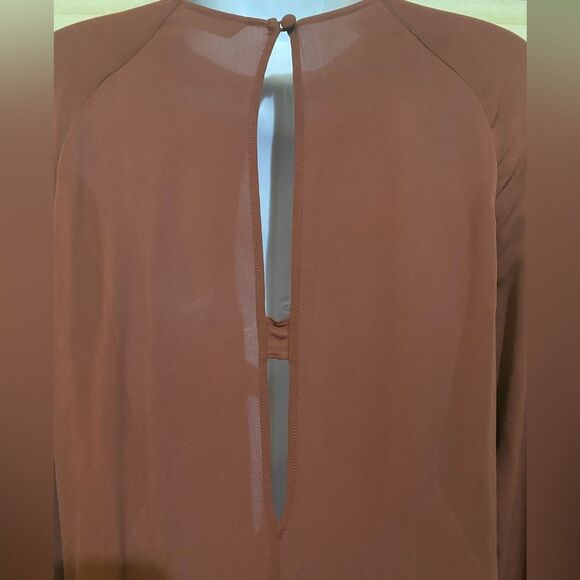 Veronica Beard Mia Silk Ruffle Blouse Burt Orange Brown Semi Sheer Lux Size 2 - Picture 10 of 13